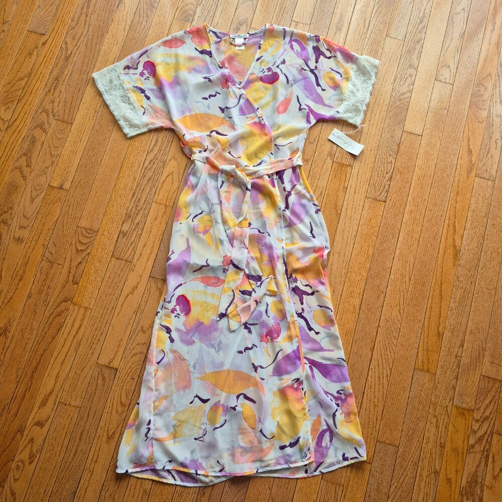 NWT Linea Donatella Floral Robe Beach Cover Up Medium